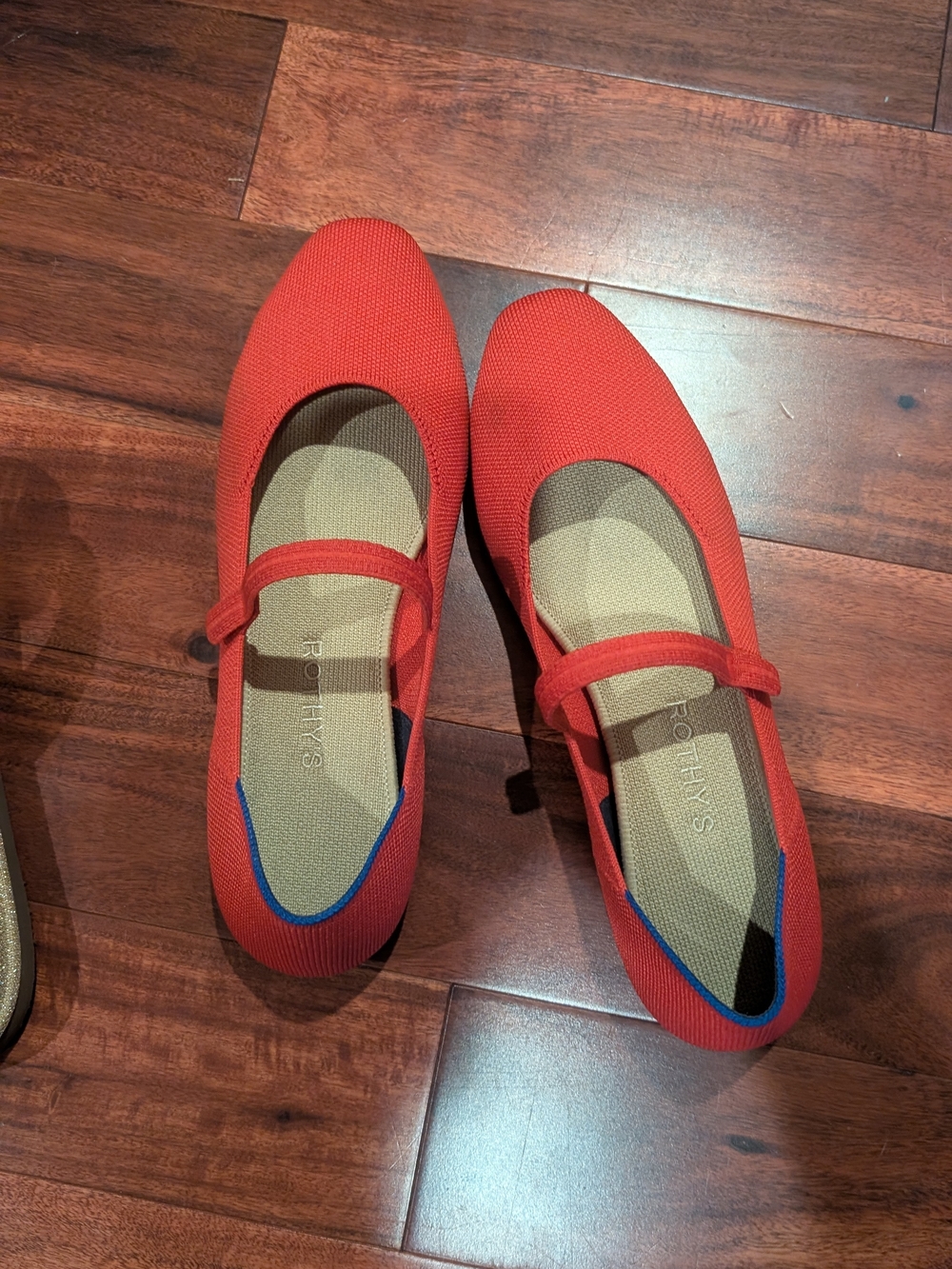 Rothy's Red Mary Jane Flats with Blue Trim